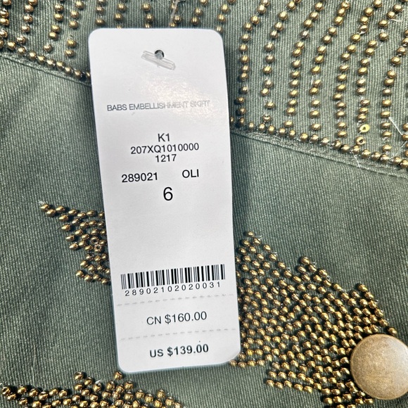 Bebe Dark Green with Gold Embellished Embroidered Mini Skirt Size 6 NWT - Picture 7 of 8